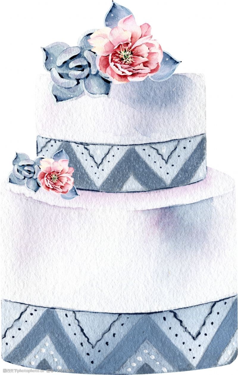 手绘蛋糕水彩手绘花朵蛋糕透明素材