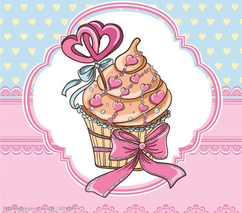 手绘蛋糕粉色手绘卡通美味的纸杯蛋糕