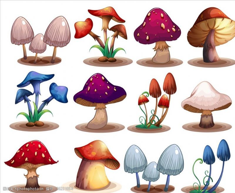 树木剪影卡通蘑菇
