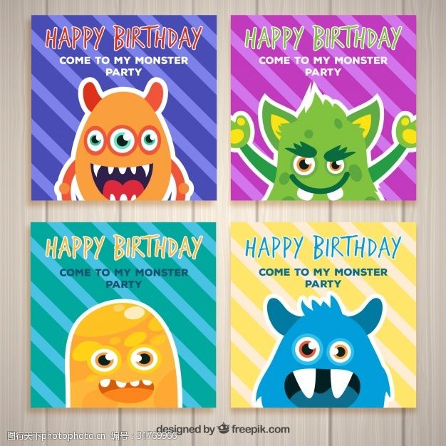 四张怪兽生日卡