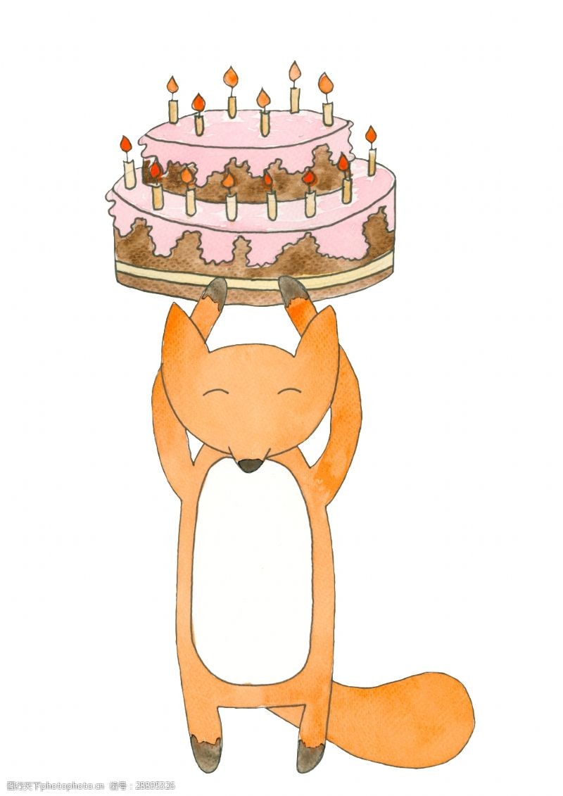 手绘蛋糕卡通狐狸透明素材