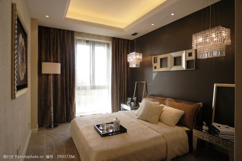 水果背景墙现代时尚卧室褐色绒质地板室内装修效果图