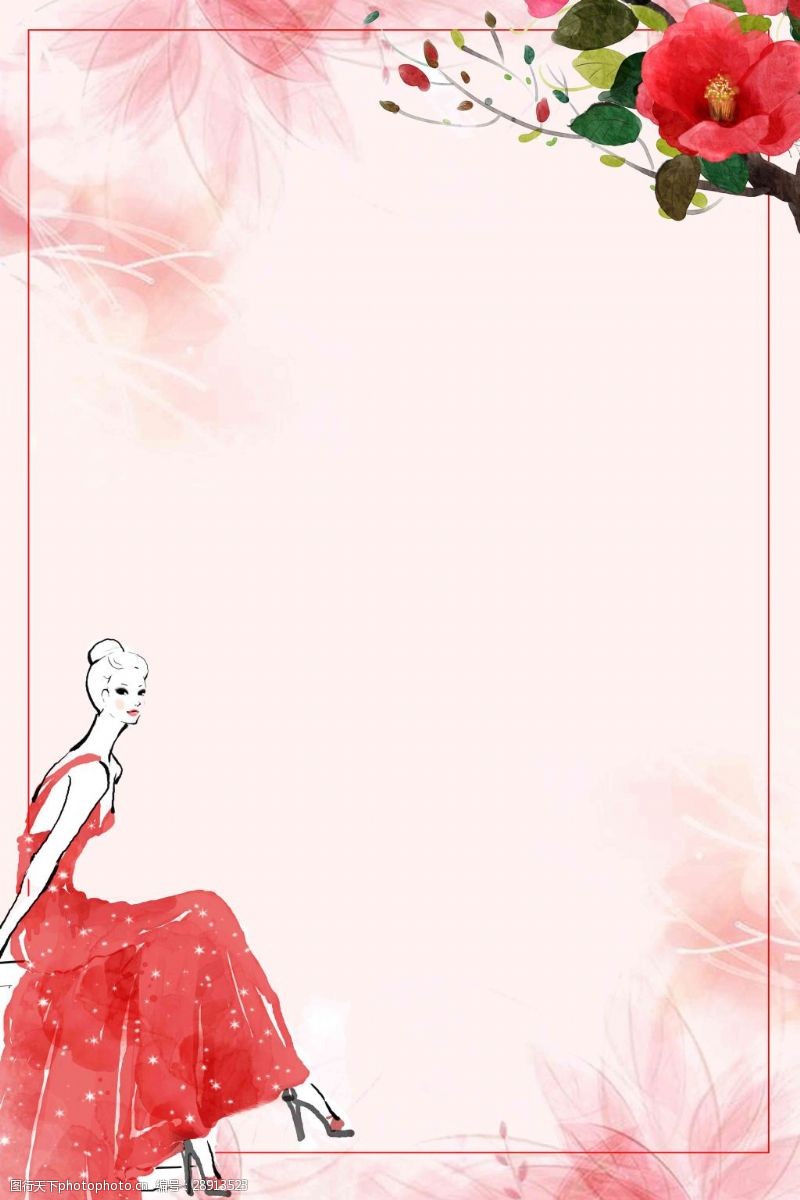 浪漫粉色背景浪漫花朵边框背景