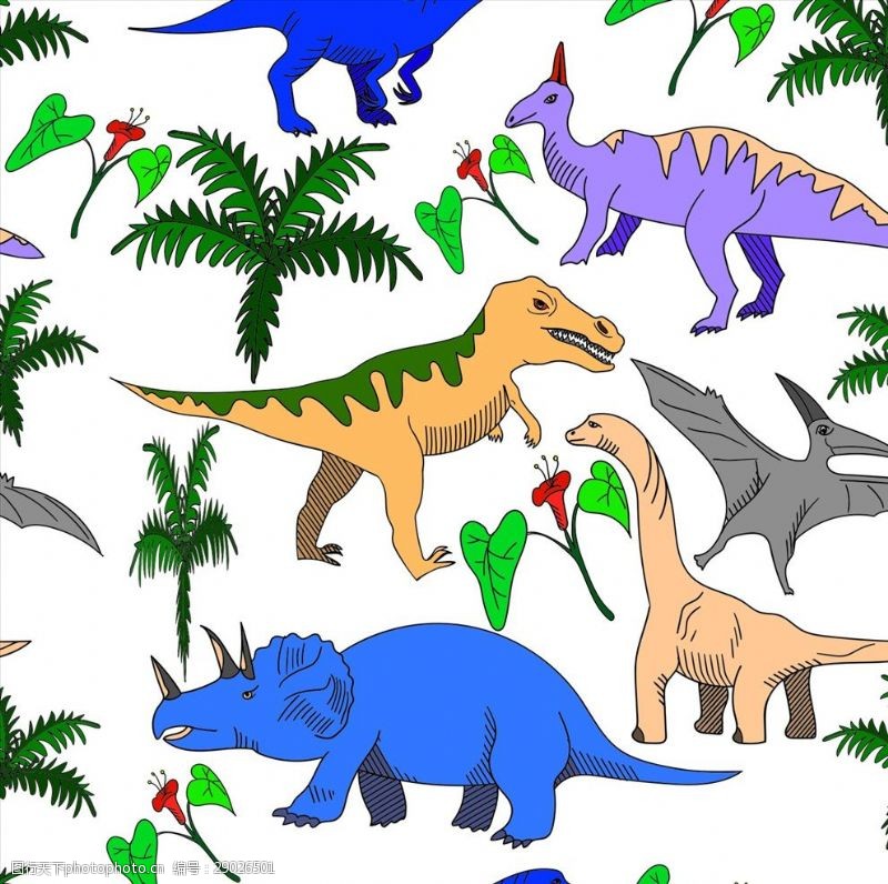 侏罗纪公园卡通恐龙四方连续底纹