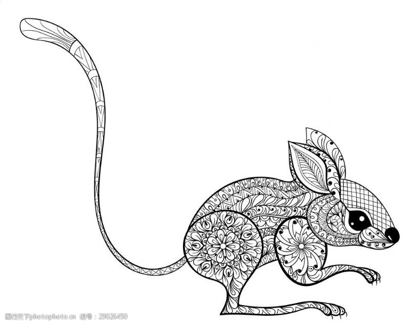 国画老鼠矢量图手绘线描黑白动物矢量图