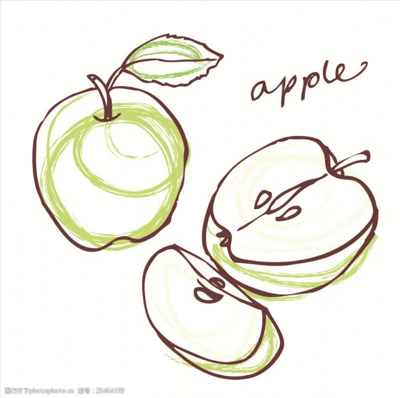 手绘涂鸦手绘线描苹果矢量图下载