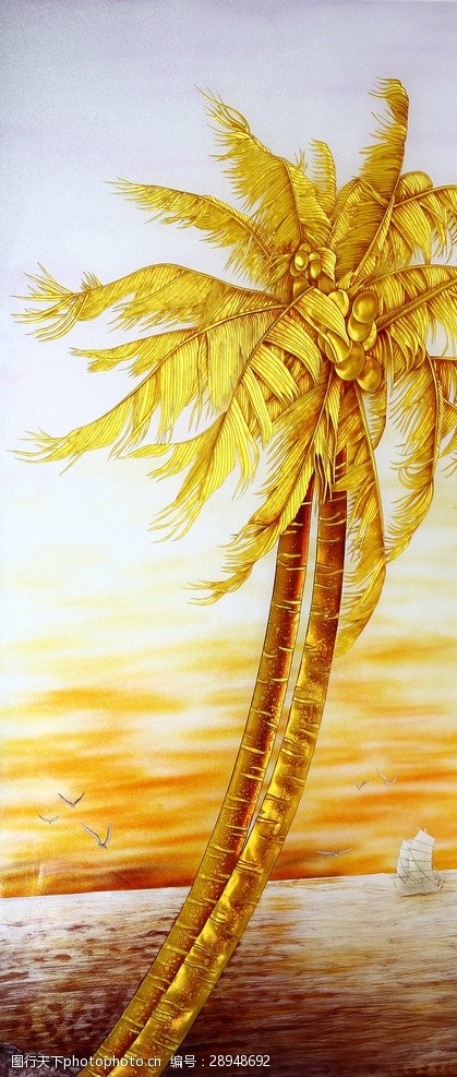推拉隔断移门图案金色椰子树