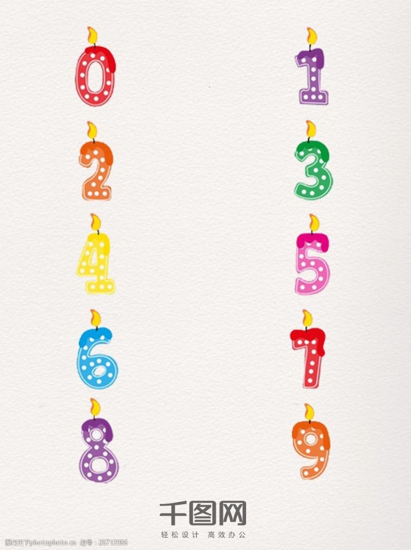 手绘蛋糕彩色数字生日蜡烛装饰图案