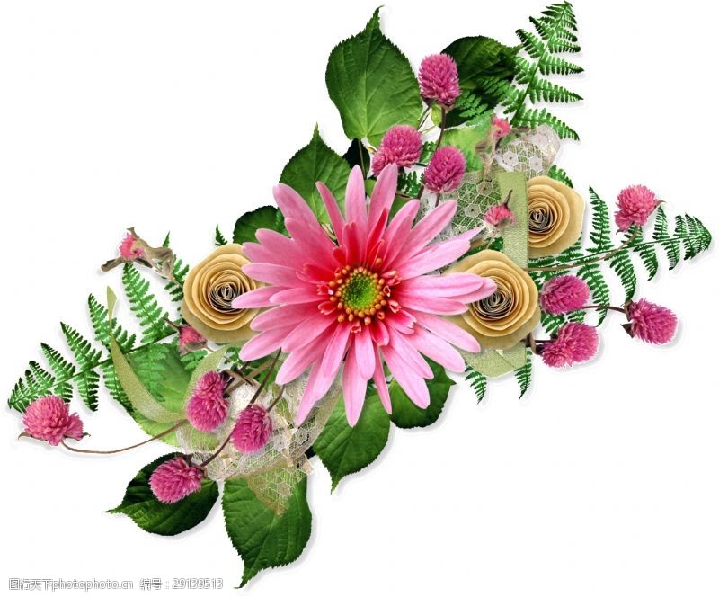 花束装饰多种鲜艳花卉组合花束png透明素材