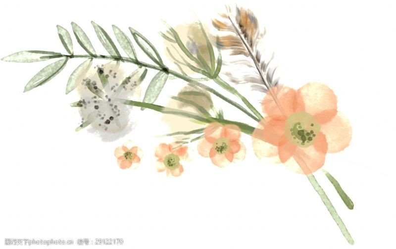 花束装饰手绘橘色鲜花花束png透明素材