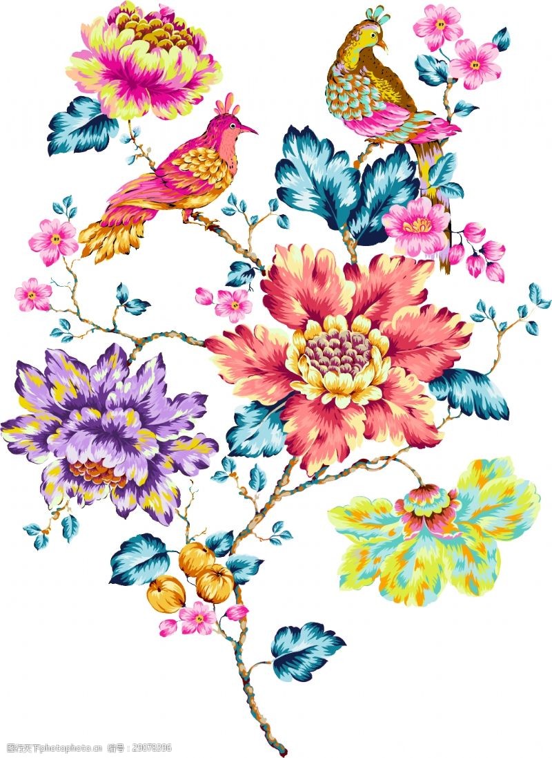 两只手手绘水彩花卉透明装饰图