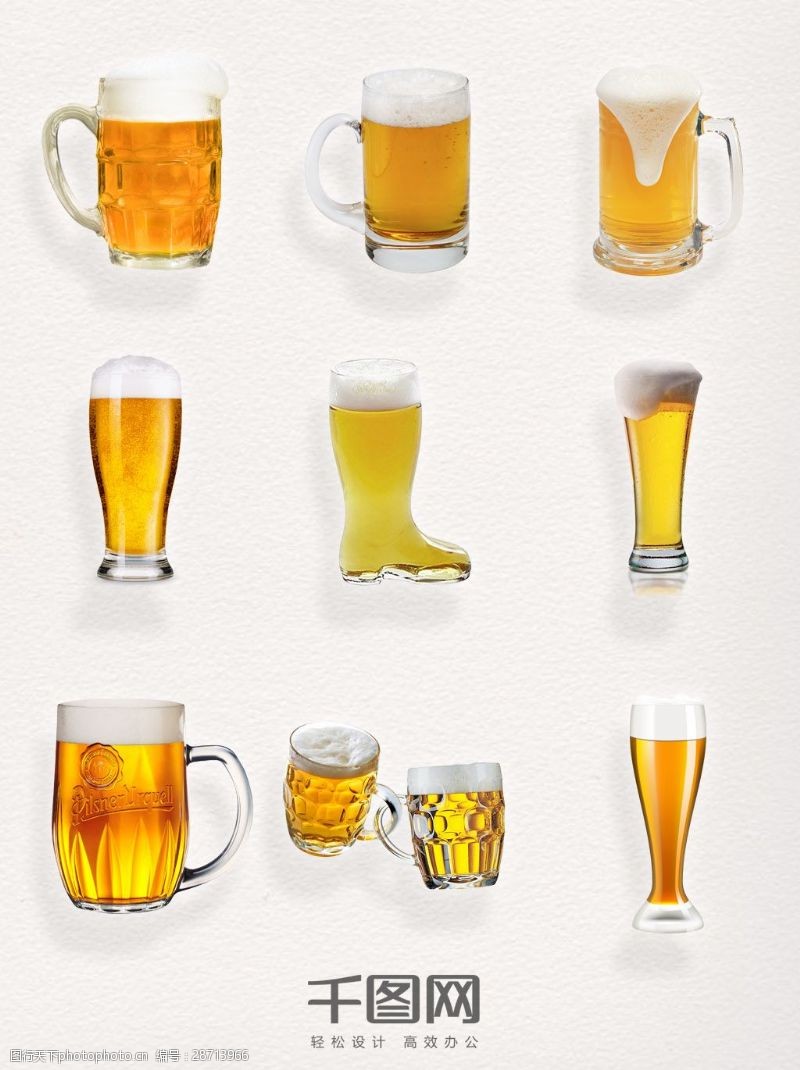 多种图案多种啤酒杯实物元素图案