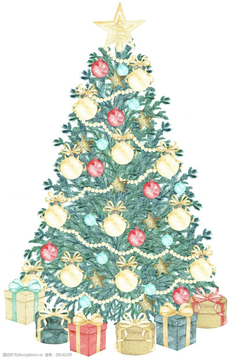 抠图专用夜晚礼物圣诞树装饰透明素材