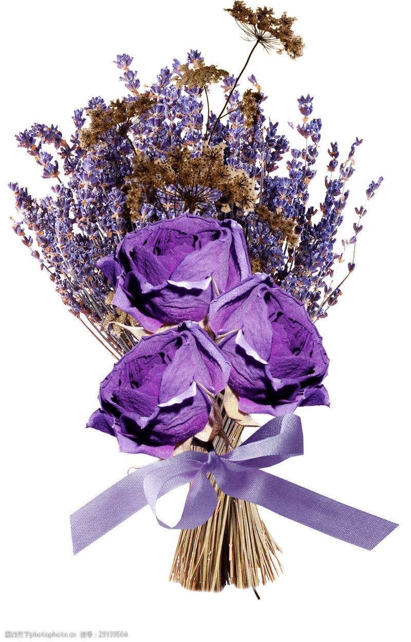 花束装饰简单彩绘紫色干花花束png透明素材