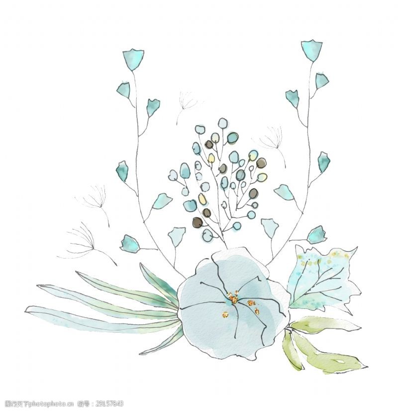 花束装饰冰蓝花丛卡通透明素材