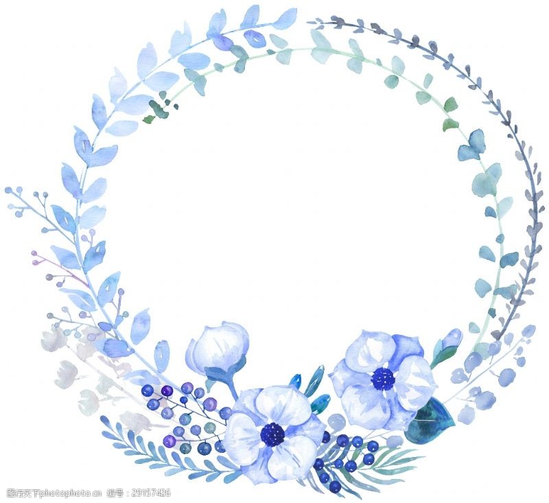 花束装饰冰蓝花圈卡通透明素材