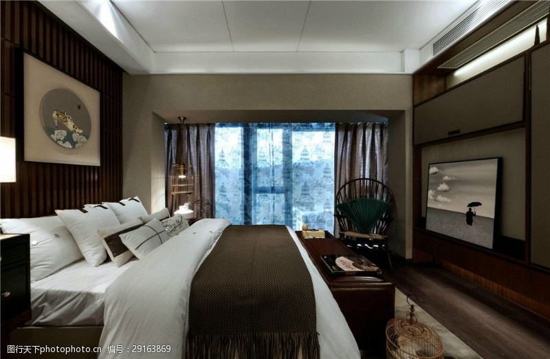 床头现代简约风室内设计卧室效果图