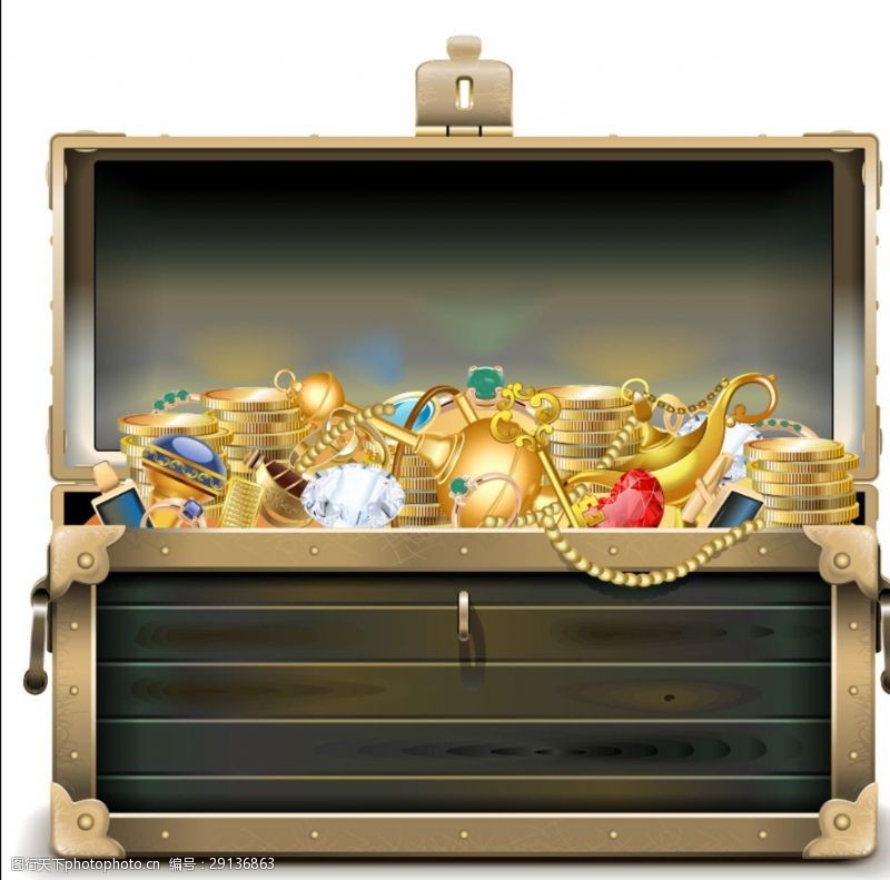 财宝箱打开的宝箱和里面的金银珠宝