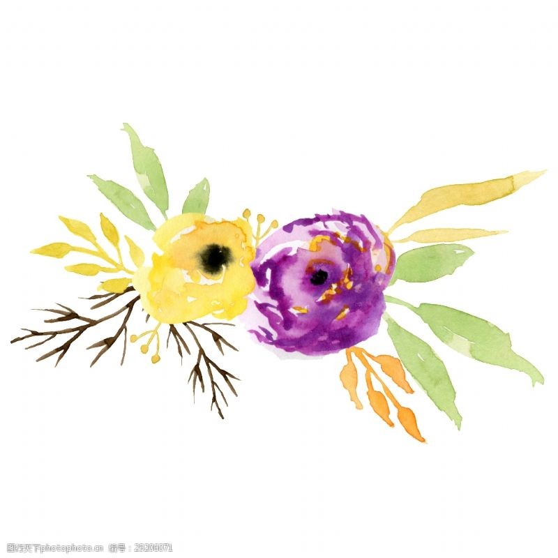 黄色花蕊紫黄花蕊卡通水彩透明素材