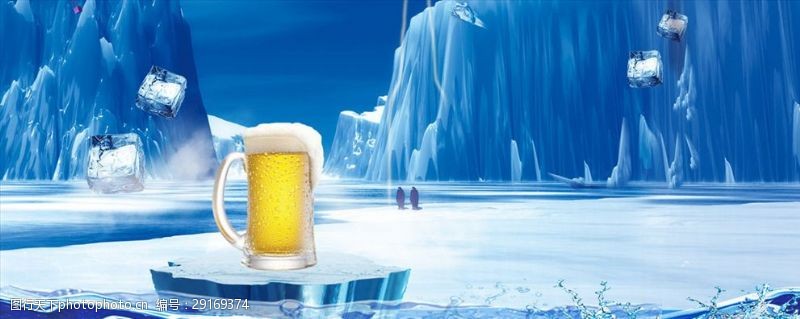 啤酒海报夏日清凉啤酒节大气蓝天冰川