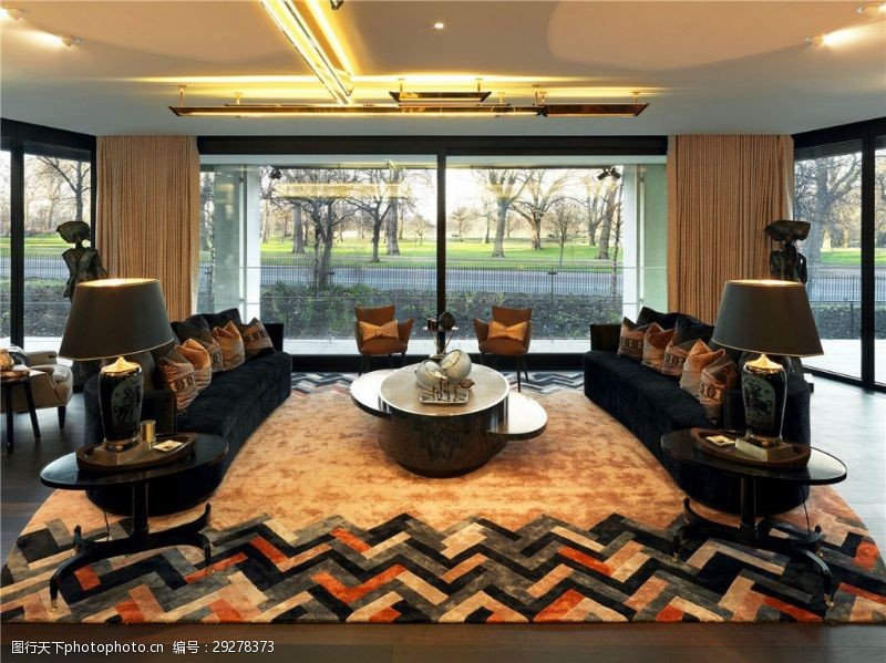 时尚装修现代时尚客厅波浪纹地毯室内装修效果图
