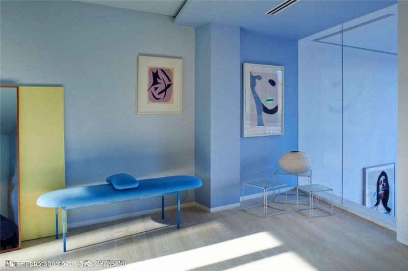 时尚装修现代时尚客厅蓝色家具室内装修效果图