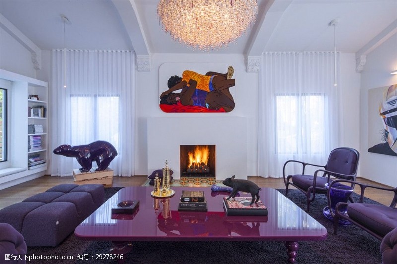 时尚装修现代时尚浪漫紫色家具客厅室内装修效果图
