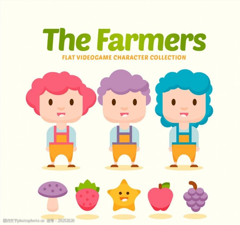漫画水果3款卡通农场游戏人物和4款水果