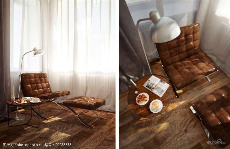 时尚装修现代精致时尚客厅深色木地板室内装修效果图