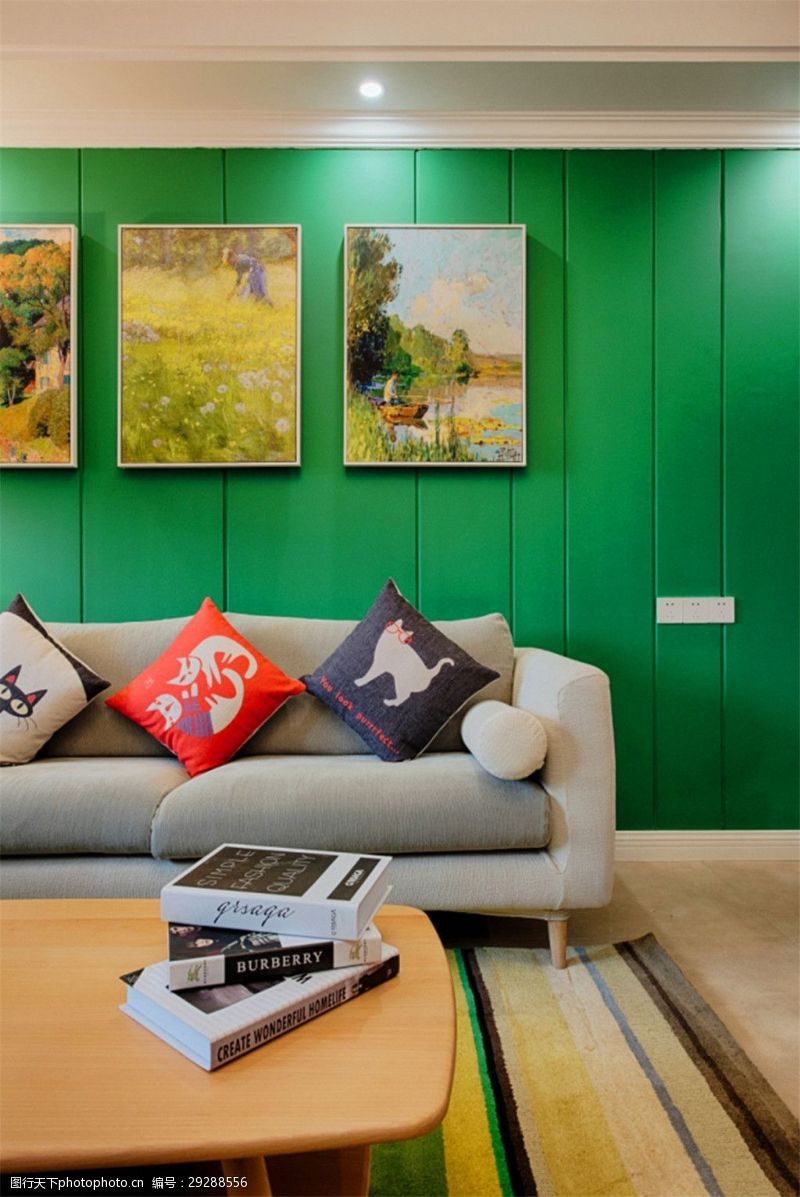 时尚装修现代时尚客厅黄绿色地毯室内装修效果图
