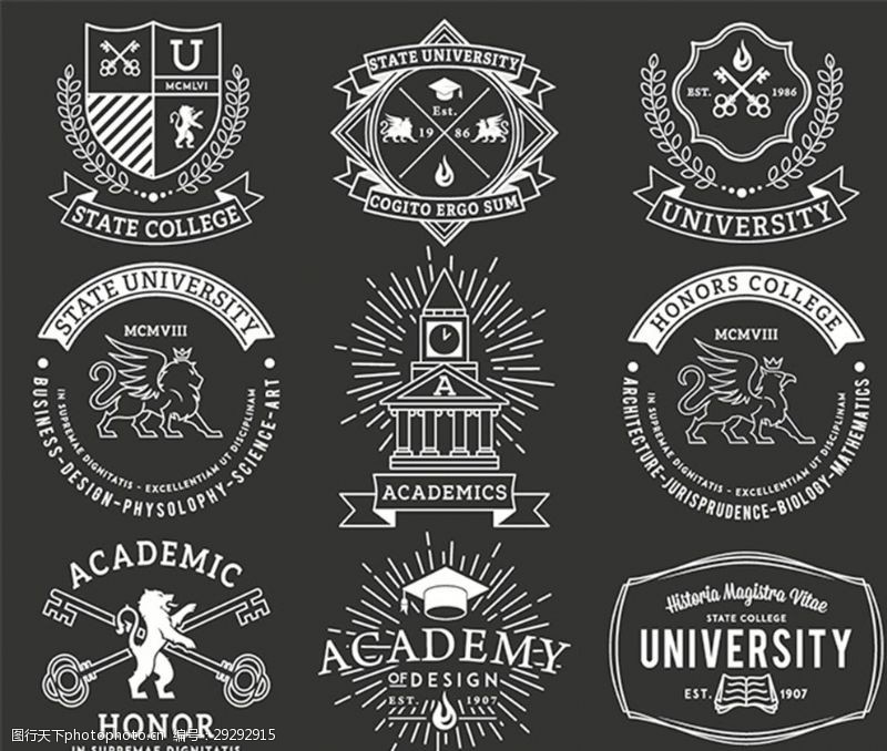 金属贵宾卡大学徽标图标设计