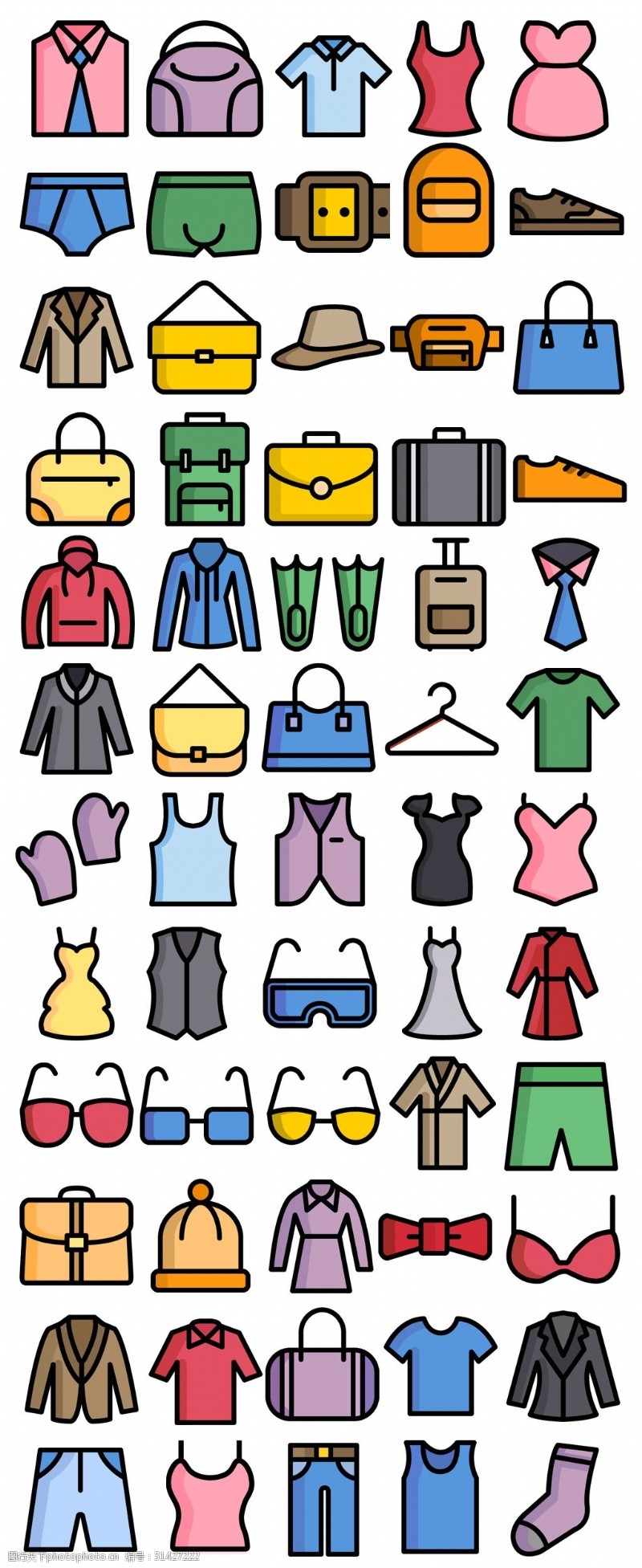 外包装60个服装和时尚配饰扁平化彩色图标
