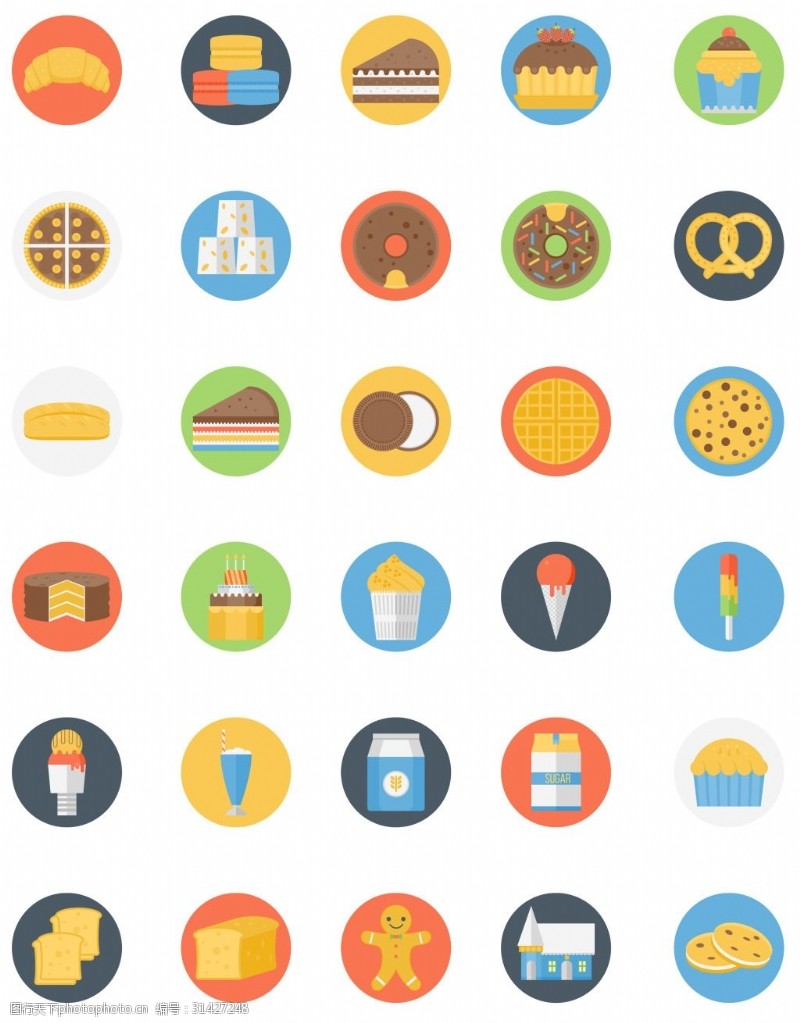 圆筒包面包和糖果的彩色图标