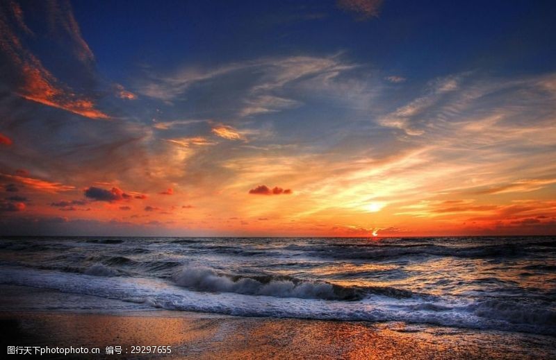 多娇江山夕阳下的大海风光