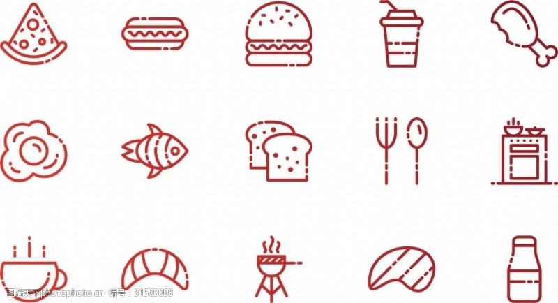 牛肉堡食品和饮料的线性图标