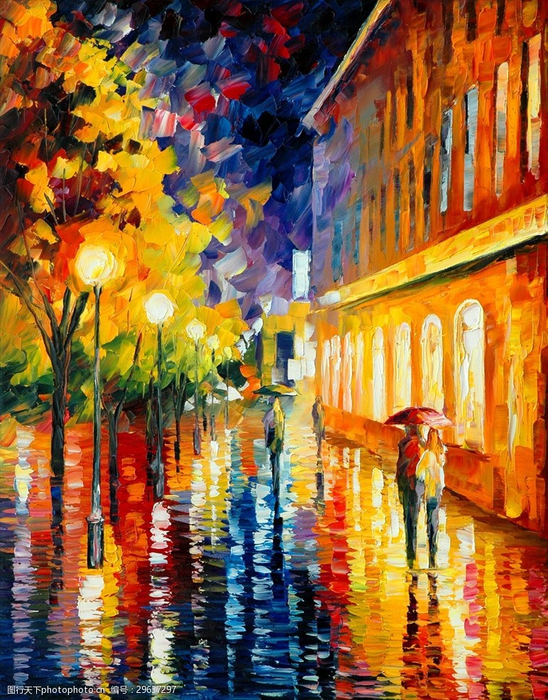 中雨彩色街道
