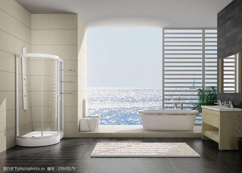 时尚客厅海景浴室现代浴室素材