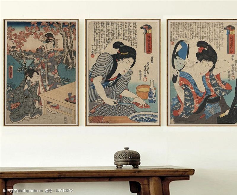 手稿中式古风侍女餐厅装饰画