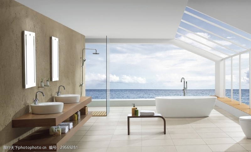 时尚客厅海景浴室高清图素材