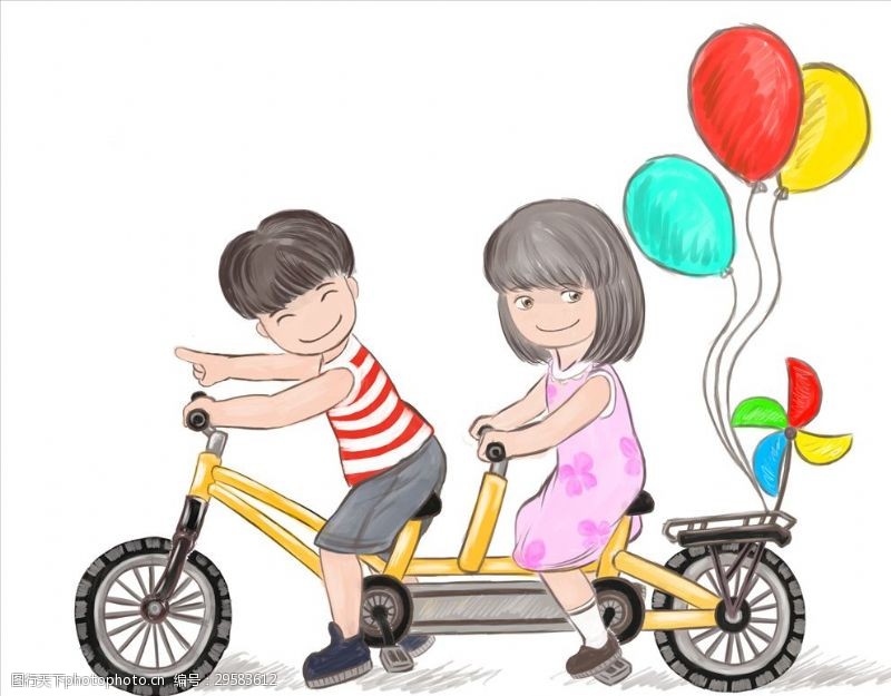 骑友手绘水彩双人自行车