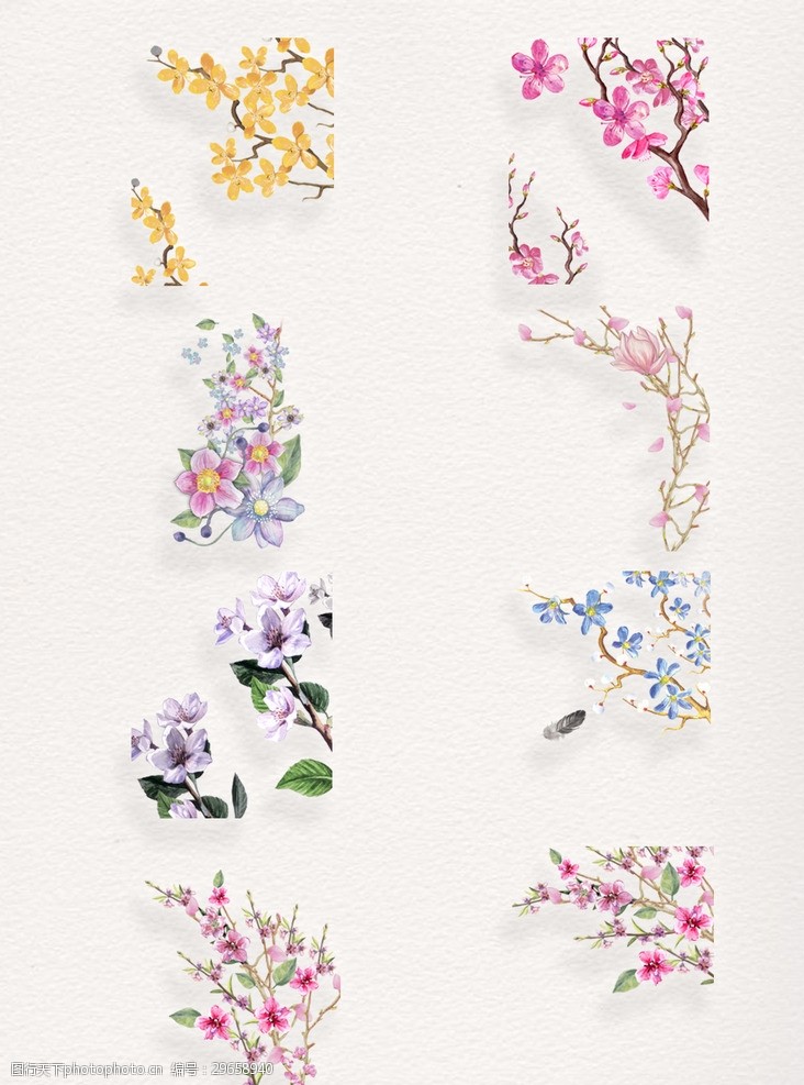 精致精美手绘精致花卉卡通透明素材合集