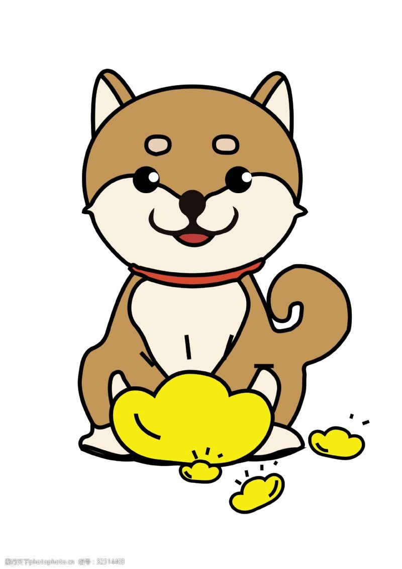 狗年卡通形象新年狗年可爱卡通小柴犬和金元宝狗狗形象PNG