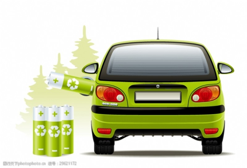 电动车电池绿色混合动力汽车矢量素材