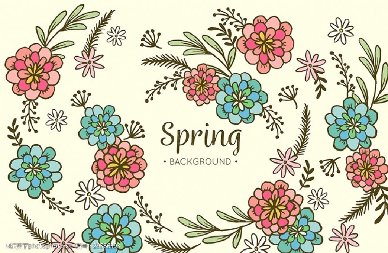 春季特卖手绘春天花卉插图