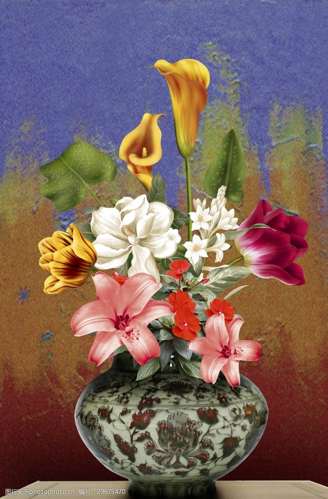 抽象油画画屏花卉花瓶静物