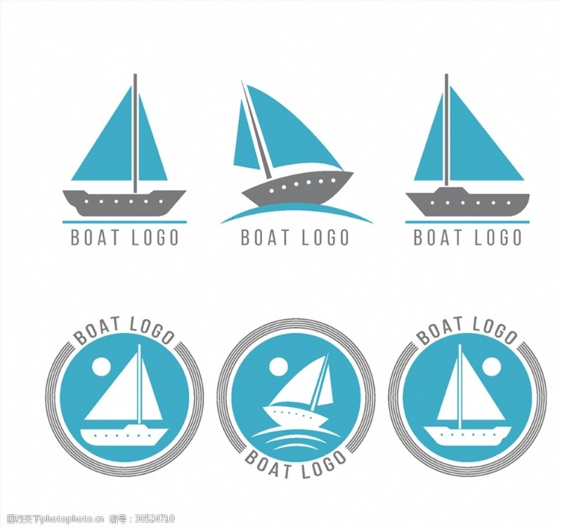帆船6款创意船舶标志矢量素材