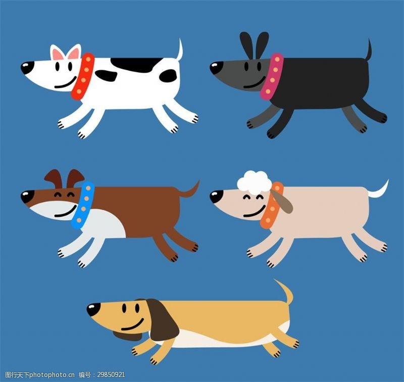 卡通宠物5款创意奔跑宠物狗矢量素材