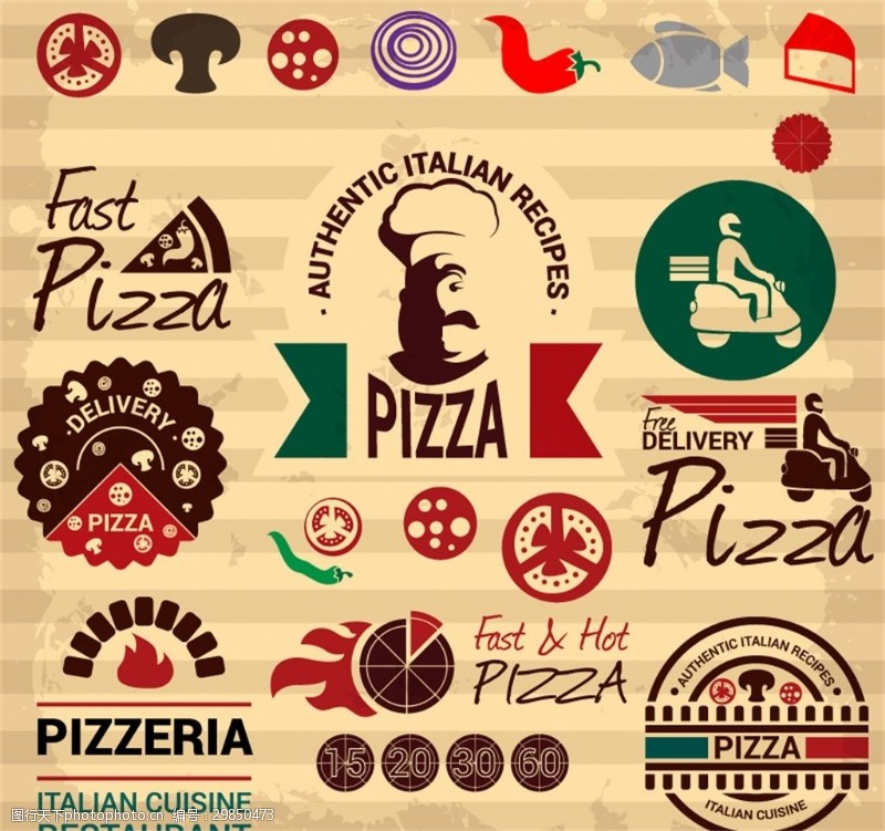 披萨图案创意披萨标签设计矢量素材