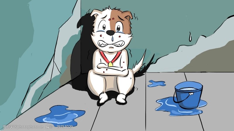 卡通宠物创意个性卡通狗宠物狗潮湿插画寒冷冻住的狗