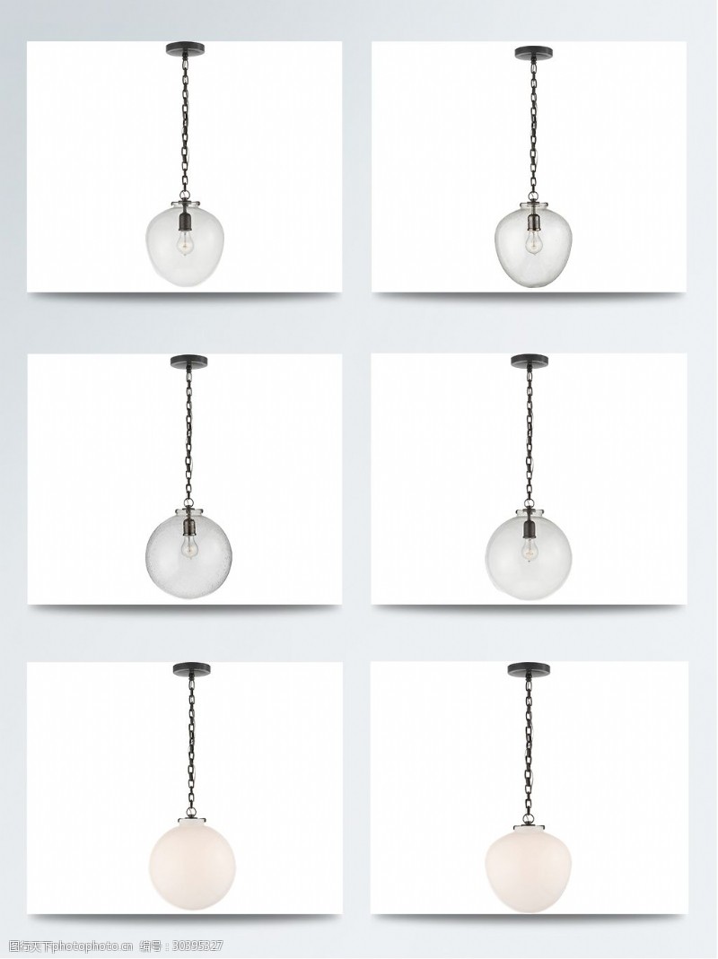 透明罩简约素雅素色球体吊灯产品实物
